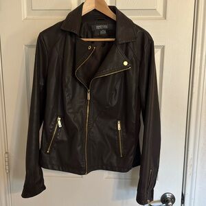 Rich chocolate Moto jacket with gold accents.  Kenneth Cole Reation Sz Lg
